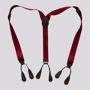 CAS Red Paisley Vintage Brown Leather Germany Suspenders Y-Back Braces Brass